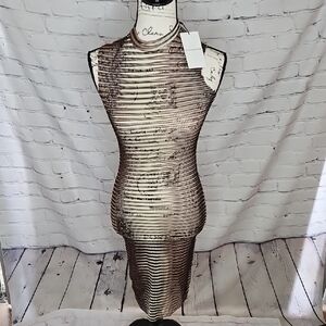 YG Collection Upscale Sheer Midi Bodycon Dress Brown Size Small